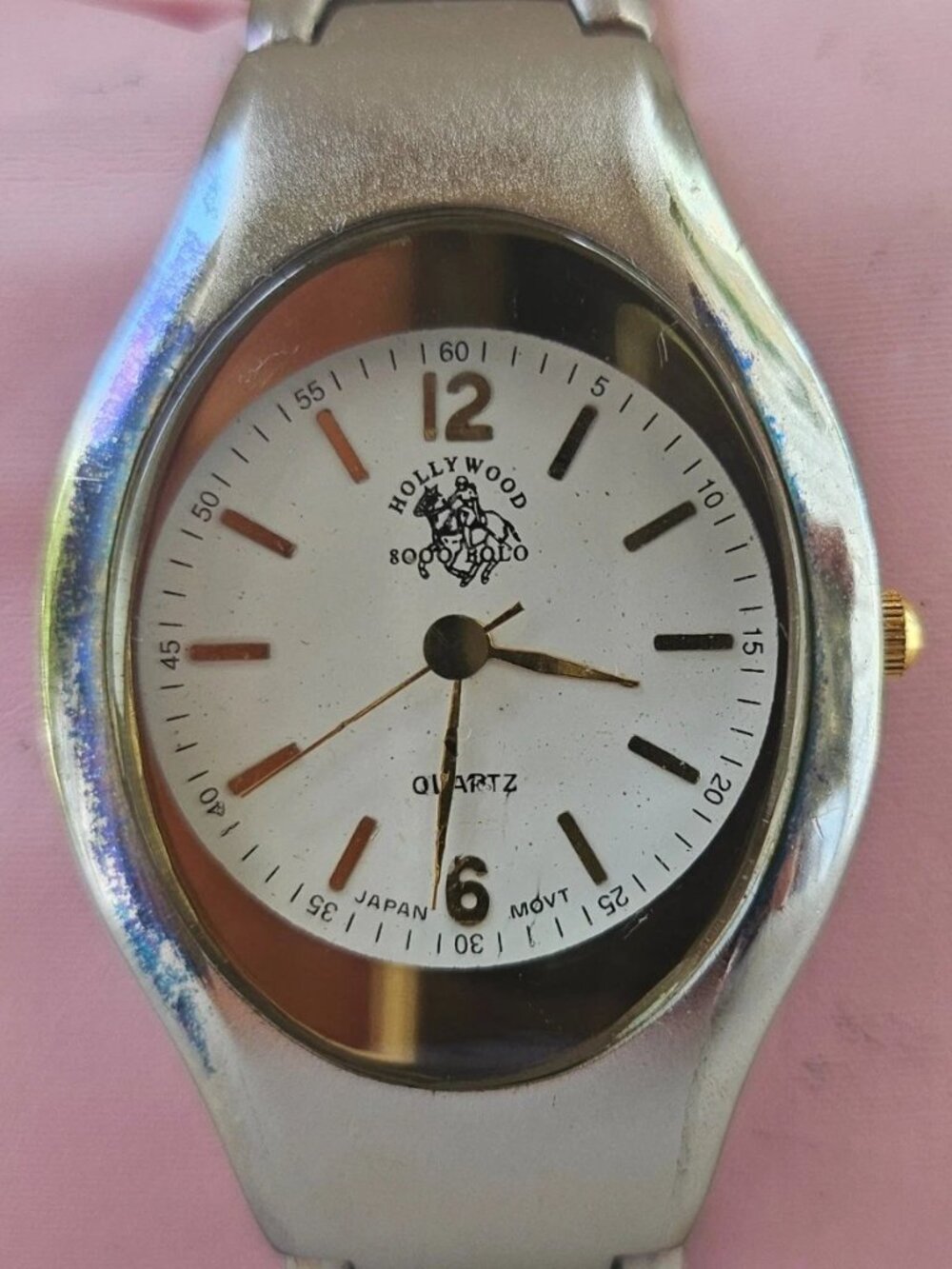 Hollywood Polo Wristwatch Silver Gold Tone Analog Wrist Watch Japan Movement